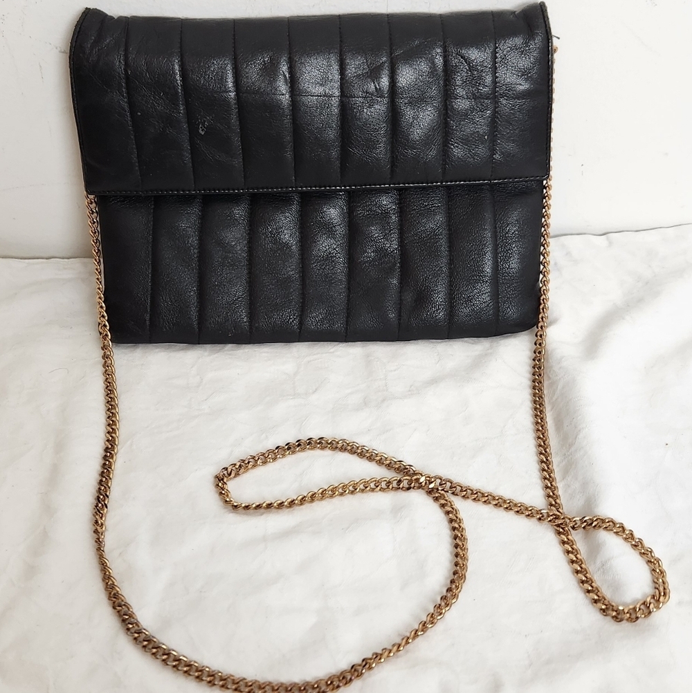 Vintage Black Leather Chain Shoulder Bag